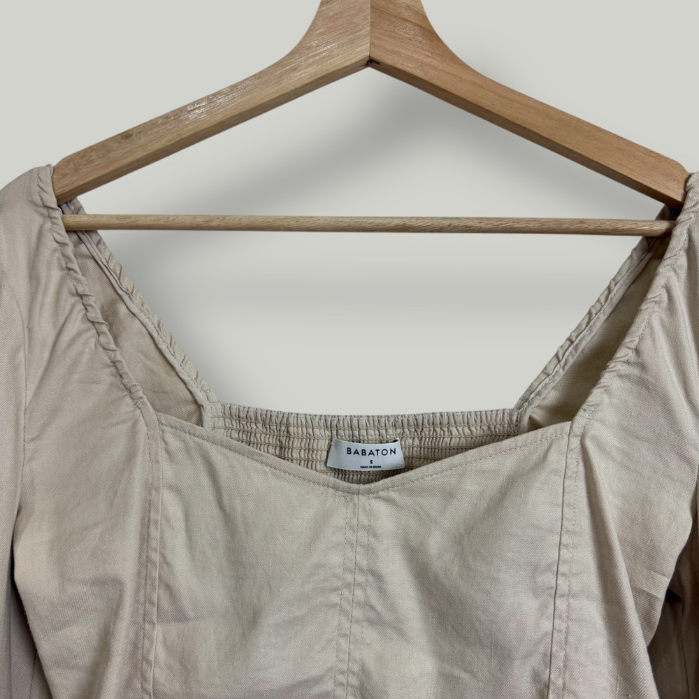 ARITZIA BABATON Blouse Women Size Small Beige Hadwyn Top Longsleeves Linen Blend - Picture 7 of 16
